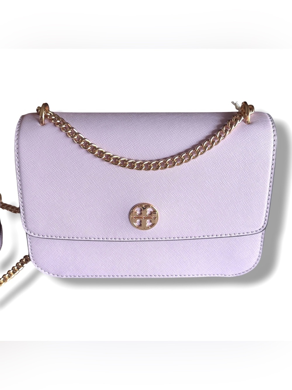 Tory Burch Robinson Crosshatched Bag Pale Purple Gold Chain Strap NWT #159585